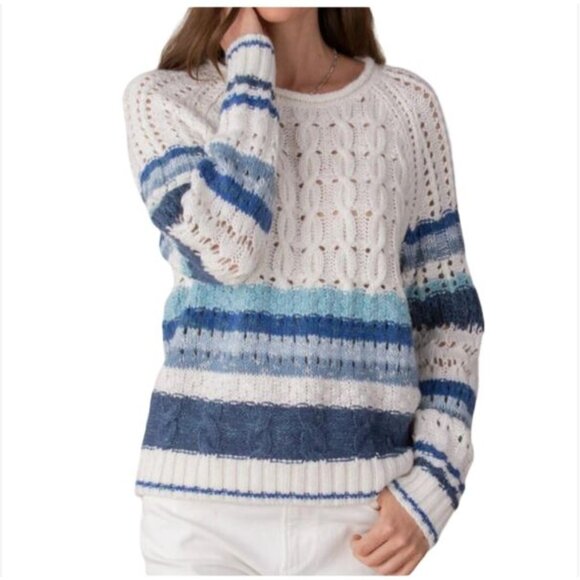 Water Edge "Cable Knit" Sweater in Indigo Strip from Sundance - Size Small - NWT - Picture 1 of 6